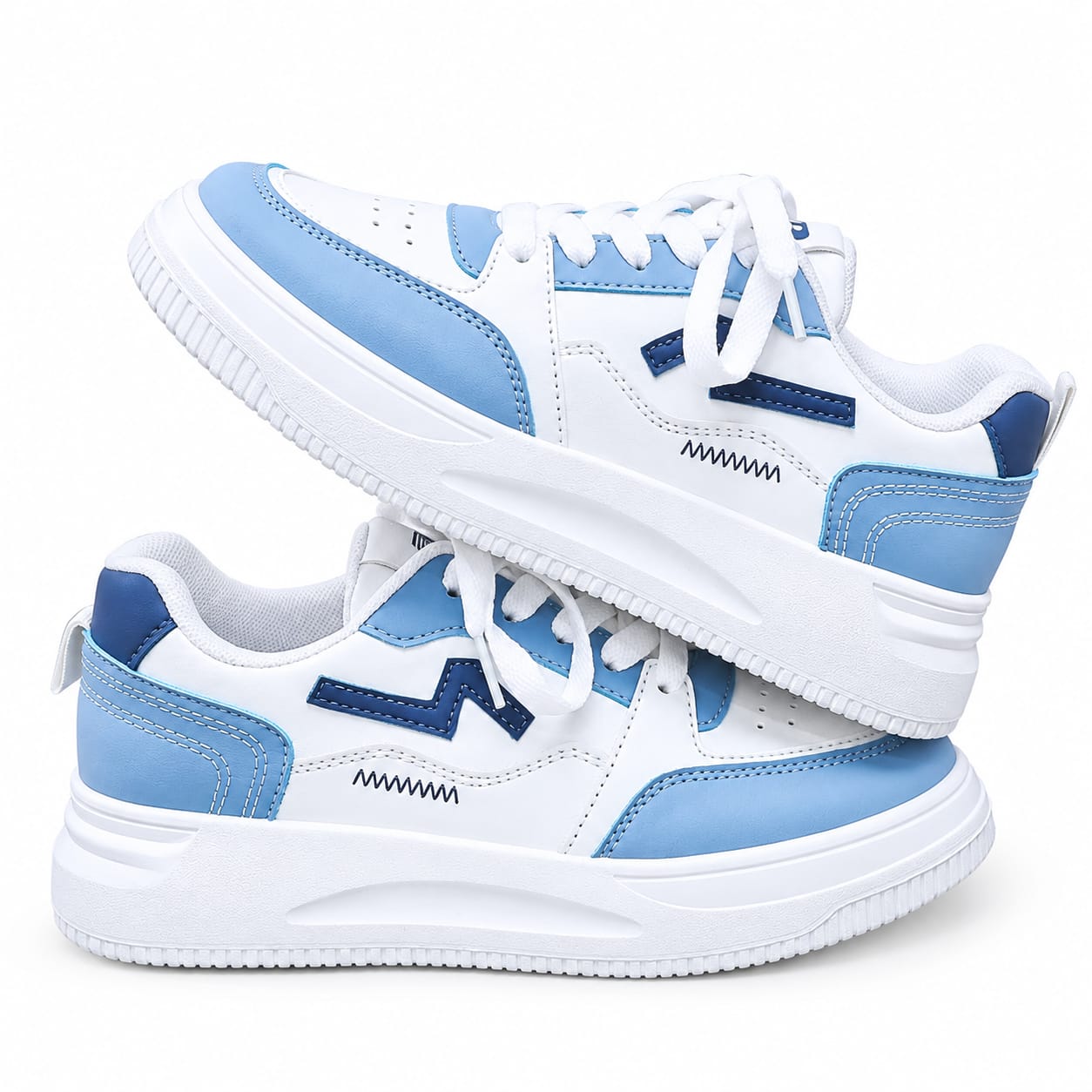 Fashion Patchwork Lace Up White Sneaker 1002-BLU