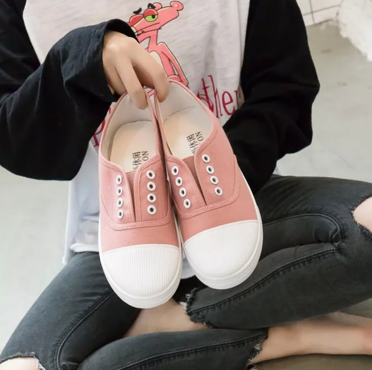 Low-top flat casual slip-on ladies canvas pink shoe 027