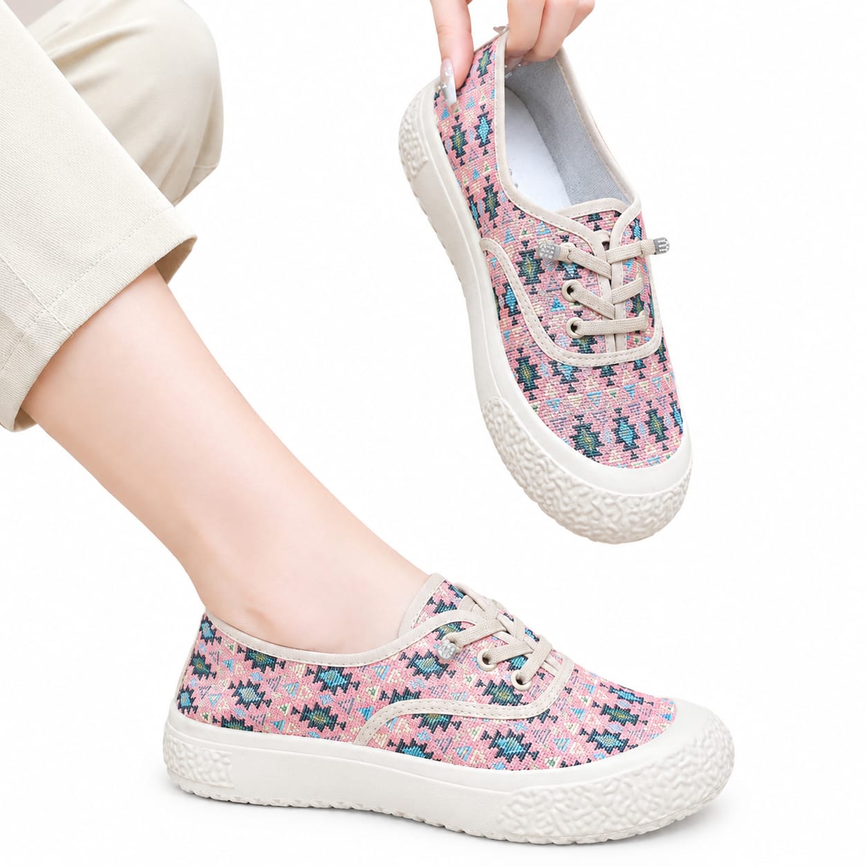 Canvas Checkered Pattern Slip-On Shoe 1005-Pink