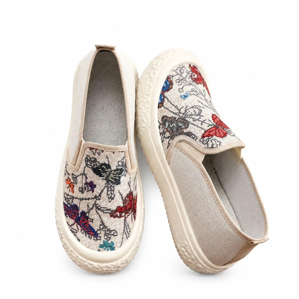 Ethnic Style Floral Knit Slip-On Shoe 1007-Ivory