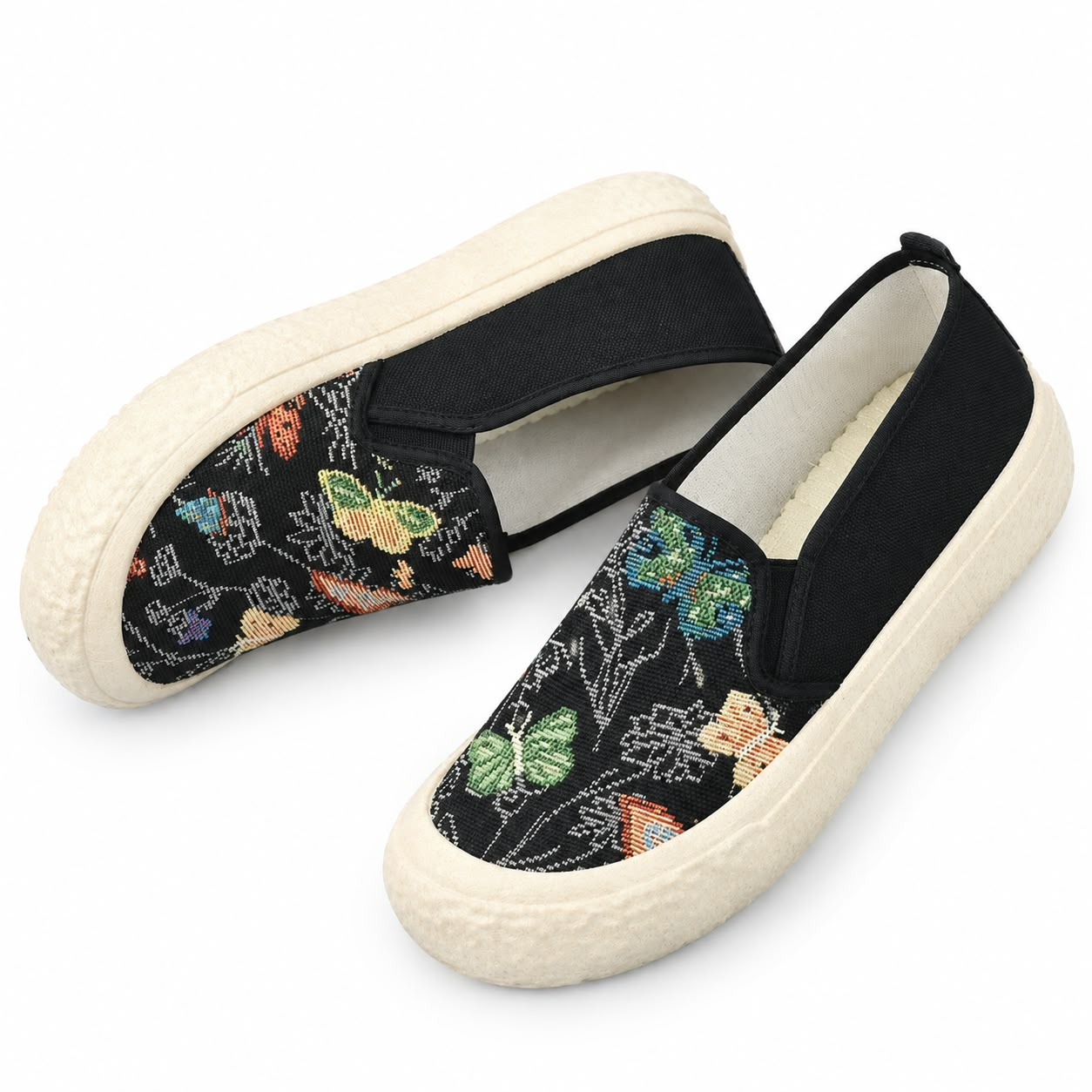 Ethnic Style Floral Knit Slip-On Shoe 1007-Black